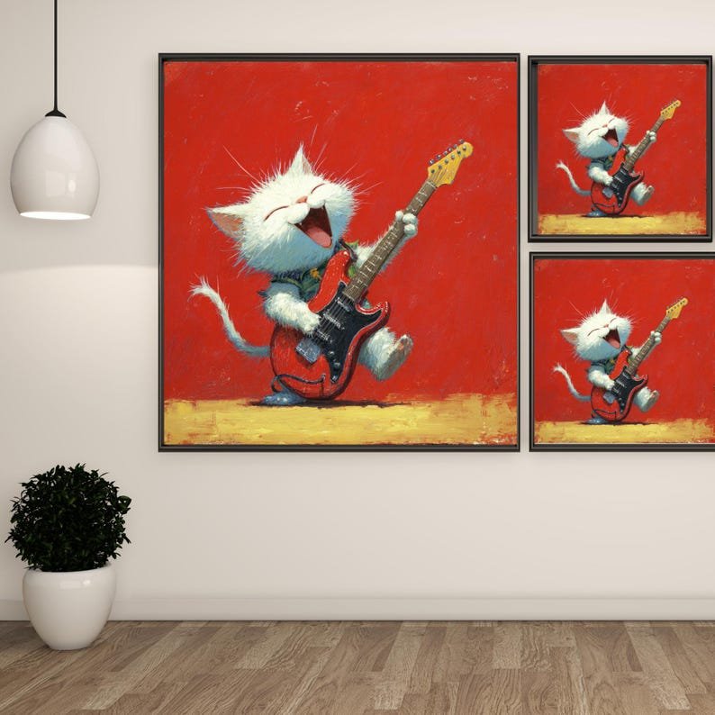 Musician Cat Wall Art, Canvas Or Poster, Animal Wall Art, Room Decor, Kids Decor, Living Room Wall Art, Cat Wall Hanging, Cat Decor - Image 2