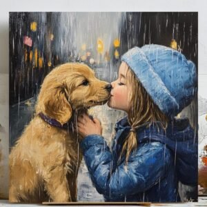Girl and Dog Art, Canvas or Poster, Pet Art, Kids Room Decor, Animal Decor, Bedroom Art, Living Room Art, Cute Wall Art, Gift For Dog Lovers