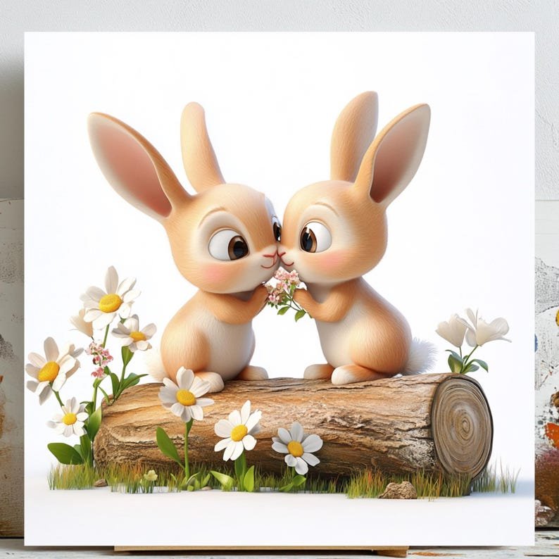 Bunny Couple Art Print: Floral Woodland Nursery Decor