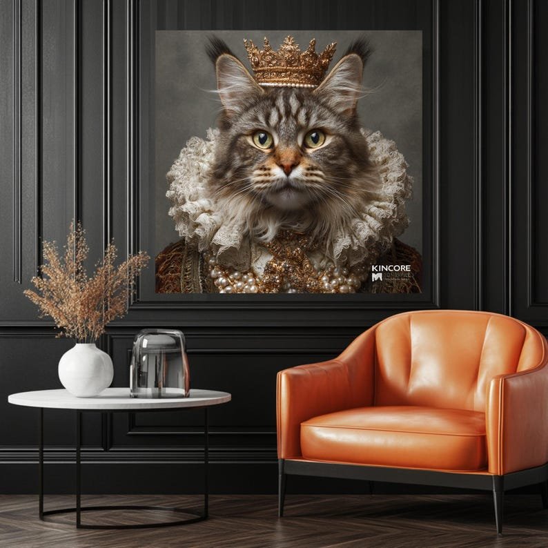 Royal Maine Coon Cat Wall Art, Canvas Or Poster, Regal Animal Wall Art, Historical Cat Decor, Funny Cat Wall Hanging, Unique Cat Lover Gift. - Image 4