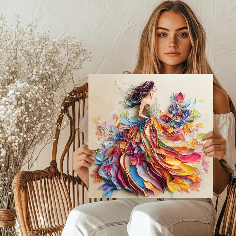 Woman With Flowers Wall Art, Canvas Or Poster, Feminine Decor, Living Room Decor, Office Decor, Bedroom Decor, Lady Wall Hanging, Floral Art - Image 5