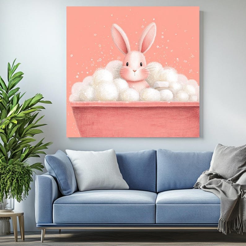 Bunny In Bathtub Wall Art, Canvas Or Poster, Bathroom Wall Decor, Home Decor, Nursery Wall Hanging, Kids Room Art, Whimsical Animal Poster - Image 4