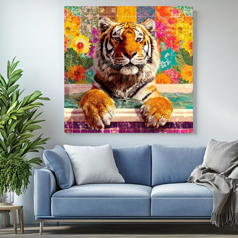 Tiger In Bathtub , Canvas Or Poster , Bathroom Wall Decor, Nursery Wall Art, Bathroom Wall Art, Animal Decor, Tiger Decor, Tiger Wall Art - Image 4
