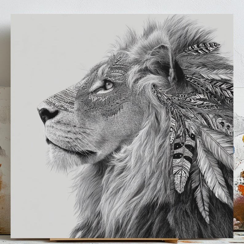 Lion Majesty Art, Canvas or Poster, Animal Whimsical Decor, Modern Bohemian Minimalist, Living Room Office Bedroom Game Room, Lion DeCor