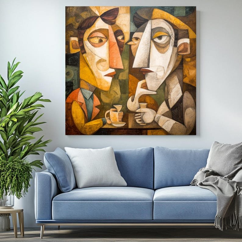 Abstract Couple Wall Art, Canvas Or Poster, Modern Decor, Abstract Decor, Living Room Decor, Office Decor, Cubist Wall Hanging, Abstract Art - Image 3
