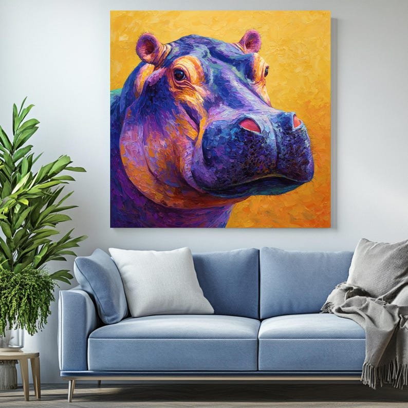Hippopotamus Wall Art, Canvas or Poster, Colorful Animal Decor, Hippo Wall Hanging, Kids Room Wall Art, Playful Home Wall Decor, Nursery Art - Image 4