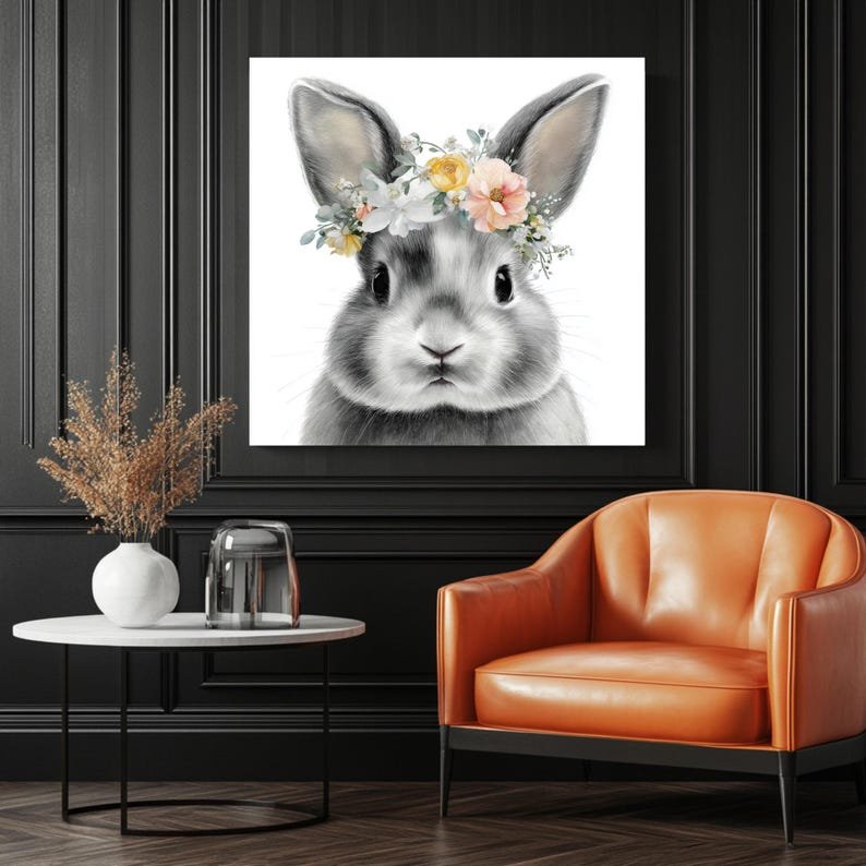 Bunny Wall Art, Canvas Or Poster, Floral Animal Decor, Nursery Wall Art, Cute Rabbit Illustration, Woodland Kids Room Art,Bunny Wall Hanging - Image 3