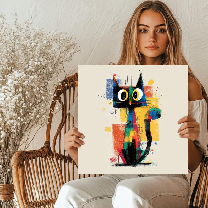 Abstract Cat Wall Art, Canvas Or Poster, Modern Decor, Animal Decor, Living Room Decor, Office Decor, Cat Wall Hanging, Cat Art - Image 4