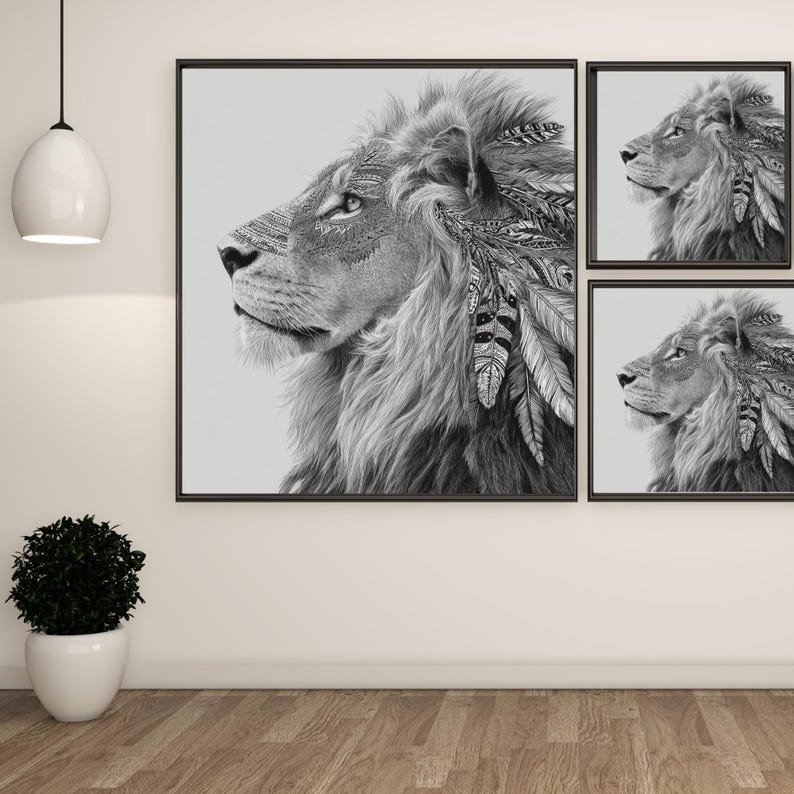 Lion Majesty Art, Canvas or Poster, Animal Whimsical Decor, Modern Bohemian Minimalist, Living Room Office Bedroom Game Room, Lion DeCor - Image 2