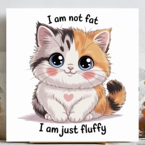 I Am Not Fat I Am Just Fluffy, Canvas or Poster, Cute Cat Wall Art, Animal Wall Decor, Nursery Wall Art, Adorable Pet Illustration,Gift Idea