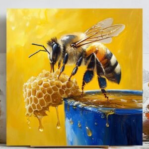 Bee And Honeycomb, Canvas Or Poster, Kitchen Wall Art, Farmhouse Decor, Nature Wall Hanging, Rustic Food Art Print, Printable Wall Art