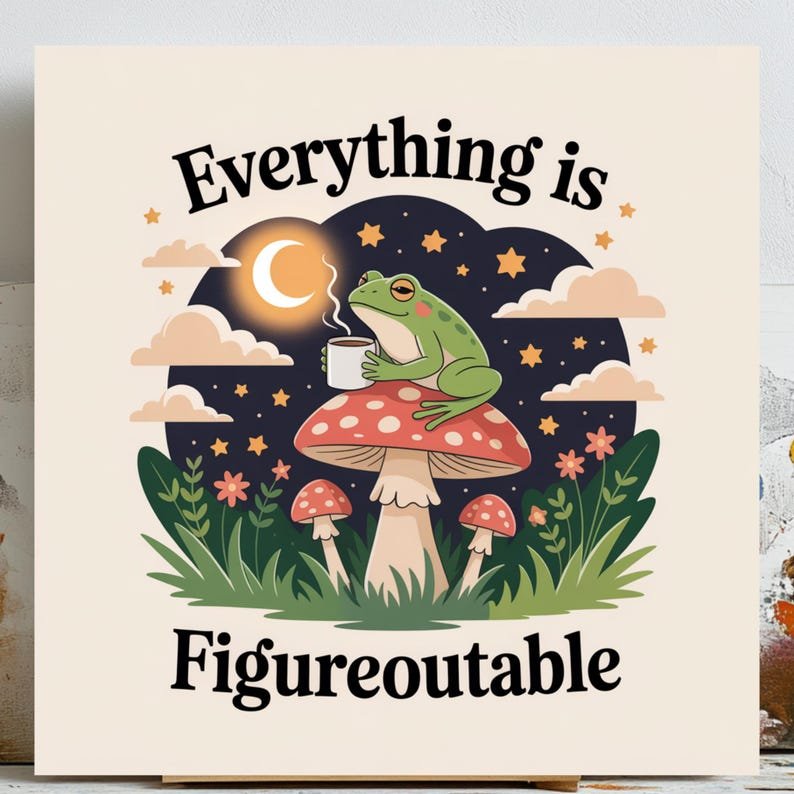 Everything is Figureoutable Motivation Poster, Frog Print Home Office, Mental Health Print, Quote Poster, Coffee Poster, Office Wall Hanging