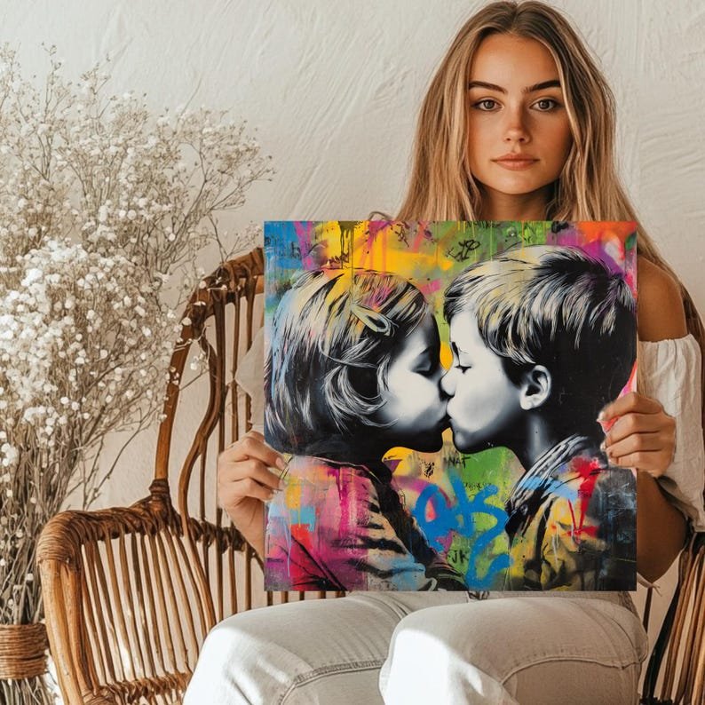 Romantic Kids Wall Art, Canvas or Poster, Romantic Wall Decor, Graffiti Style Art Print, Friendship Wall Art, Home Wall Art For Gift - Image 5