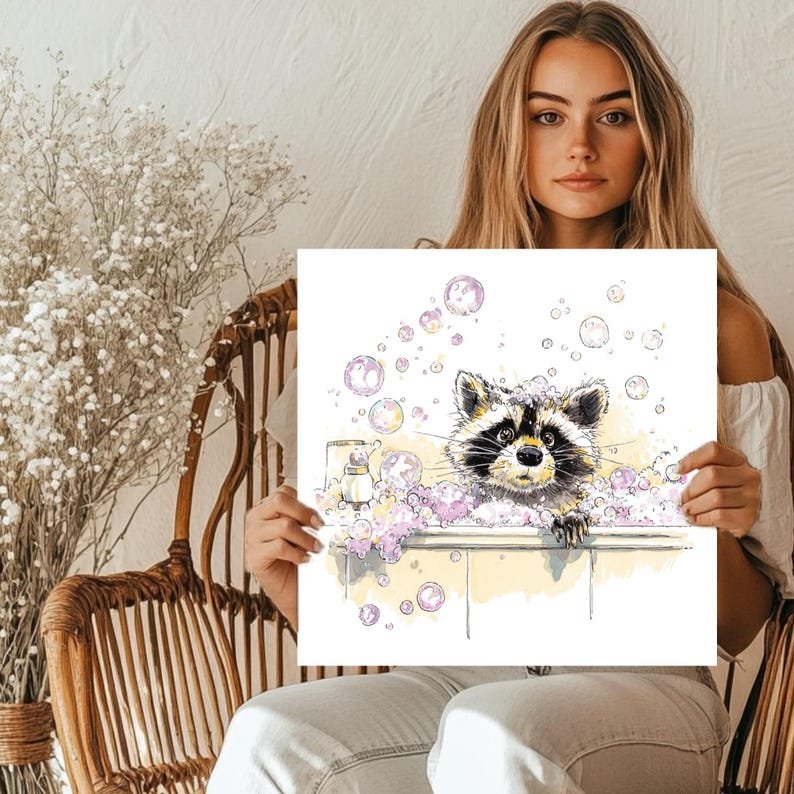 Raccoon In Bathtub, Canvas Or Poster, Bathroom Decor, Bathroom Wall Art, Animal Decor, Modern Decor, Raccoon Wall Art, Bathroom Wall Hanging - Image 5