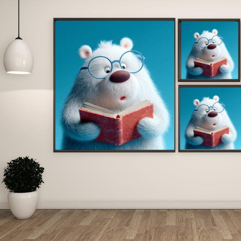 Bear Reading Book Wall Art, Canvas Or Poster, Kids Room Decor, Cute Animal Wall Art, Nursery Reading Corner Print, Classroom Decor, Bear Art - Image 2