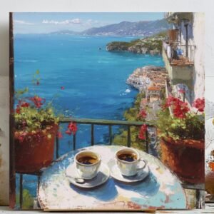 Mediterranean Wall Art, Canvas or Poster, Coastal Balcony Decor, Kitchen Wall Art, Contemporary Painting, Living Room Art, Ocean View Art