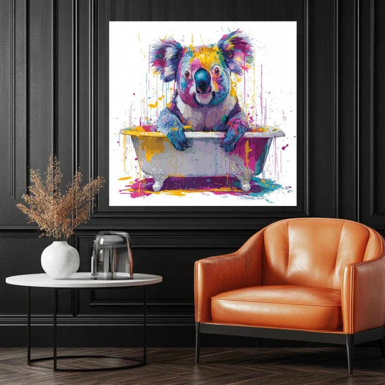 Koala In Bathtub Wall Art, Canvas Or Poster, Colorful Animal Decor, Funny Bathroom Wall Decor, Whimsical Kids Room Art, Modern Pop Art Print - Image 4