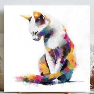 Colorful Abstract Cat Wall Art, Canvas Or Poster, Modern Animal Painting, Impasto Cat Decor, Living Room Art, Gift for Cat Lovers, Home Art