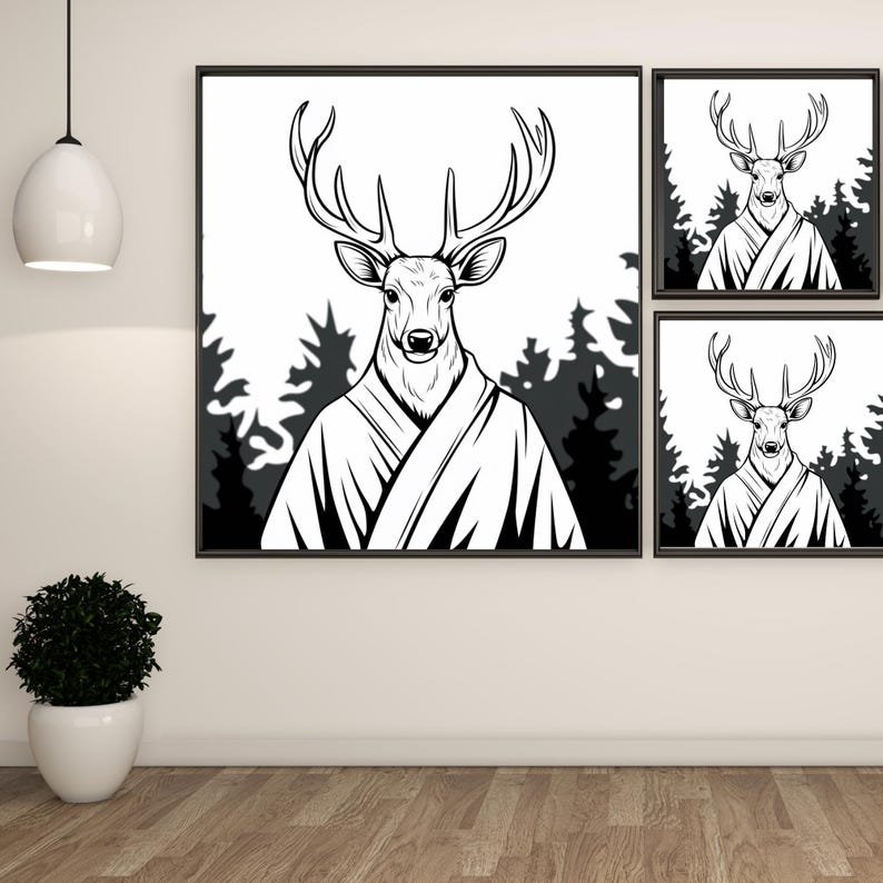 Deer In Robe Wall Art, Canvas or Poster, Forest Animal Decor, Whimsical Woodland Wall Hanging, Modern Rustic Style, Bathroom Decor - Image 2
