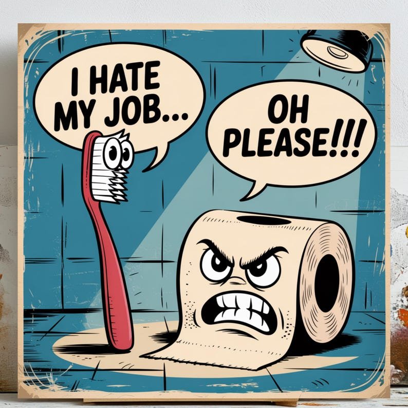 I Hate My Jobs, Toothbrush Wall Art, Canvas Or Poster, Bathroom Wall Decor, Funny Art, Humor Artwork, Toilet Paper, Bathroom Wall Hanging