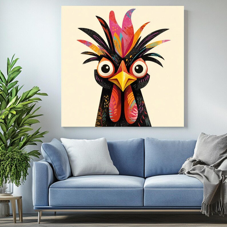 Funky Rooster Wall Art, Canvas Or Poster, Colorful Chicken Decor, Modern Farmhouse Art, Whimsical Kitchen Decor, Vibrant Animal Art, Pop Art - Image 3
