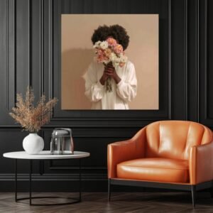 Black Woman With Flowers Wall Art, Canvas or Poster, Floral Portrait Home Decor, Bedroom Gallery Wall Art For Her, Whimsical Wall Hanging