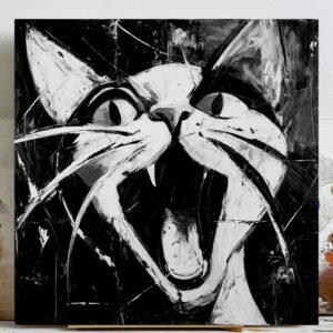 Black And White Cat Wall Art, Canvas Or Poster, Abstract Animal Print, Modern Pet Decor, Expressionist Artwork,Cat Illustration,Cat Painting