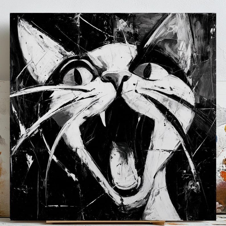 Black And White Cat Wall Art, Canvas Or Poster, Abstract Animal Print, Modern Pet Decor, Expressionist Artwork,Cat Illustration,Cat Painting