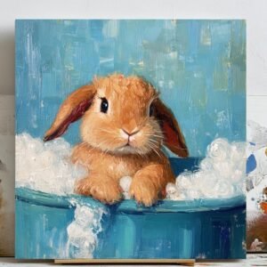 Bunny In Bathtub, Canvas Or Poster, Bathroom Wall Art, Animal Decor, Bathroom Decor, Nursery Decor, Bunny Wall Art, Rabbit Wall Art Kids