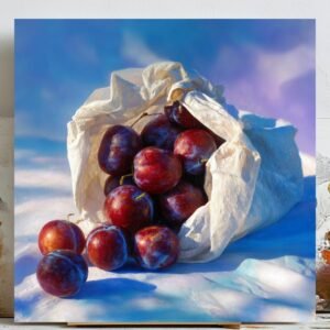 Plum Wall Art, Canvas or Poster, Vintage Still Life, Fruit Wall Decor, Kitchen Dining Room Entryway Wall Art, Purple Plum Painting Design