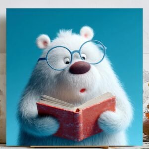Bear Reading Book Wall Art, Canvas Or Poster, Kids Room Decor, Cute Animal Wall Art, Nursery Reading Corner Print, Classroom Decor, Bear Art