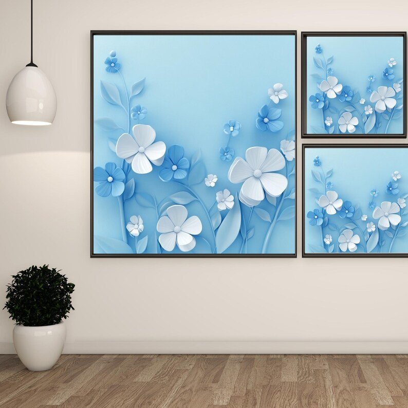 Soft Blue Flower Art, Canvas or Poster, Modern Floral Wall Decor, Elegant Minimalist Artwork, Living Room Bedroom Office Wall Hanging - Image 2