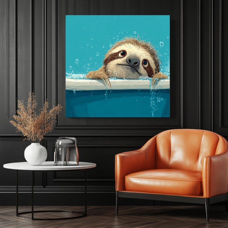 Sloth In Bathtub, Canvas or Poster, Bathroom Art, Animal Bathroom Decor, Cute Sloth Wall Art, Home Decor, Bathroom Wall Hanging, Sloth Art - Image 3