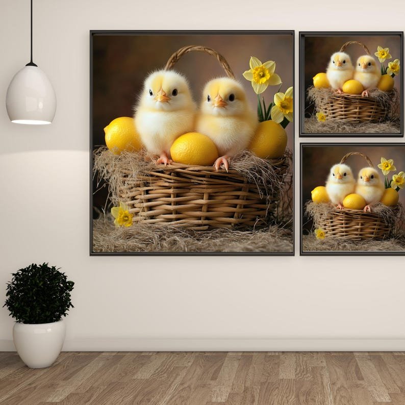 Baby Chicks In Basket, Canvas or Poster, Farmhouse Wall Art, Cute Animal Decor, Country Kitchen Wall Hanging, Spring Easter Art - Image 2
