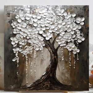 White Blossom Tree Wall Art, Canvas or Poster, Floral Textured Decor, Living Room Bedroom Entryway Wall Art, Botanical Wall Art, Home Decor
