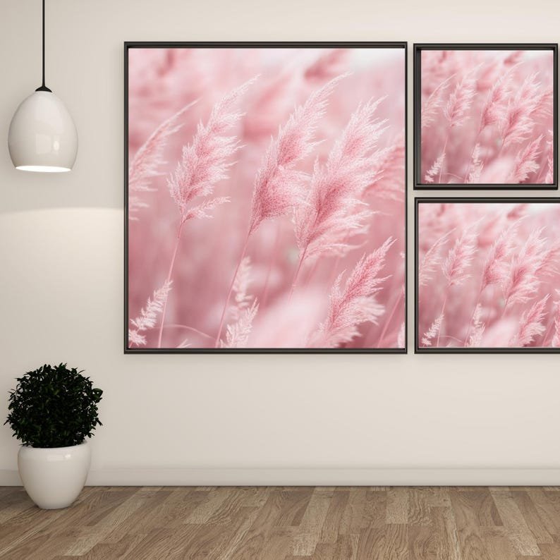 Pink Pampas Grass Wall Art, Canvas or Poster, Boho Wall Hanging, Modern Wall Art, Bedroom Wall Decor, Living Room Home Decor, Gallery Art - Image 2