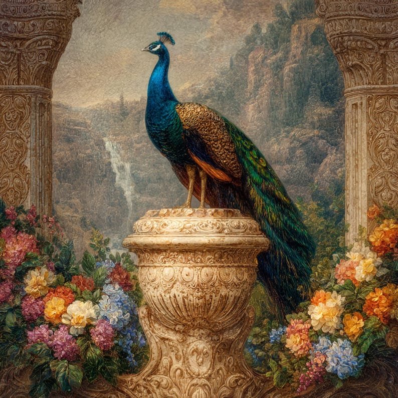 Peacock Wall Art, Canvas Or Poster, Classical Fine Art, Living Room Decor, Home Decor, Bird Wall Decor, Peacock Painting - Image 6