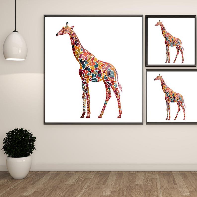 Mosaic Giraffe Wall Art, Canvas Or Poster, Unique Wall Decor, Living Room Decor, Home Decor, Abstract Animal Design, Giraffe Art - Image 2