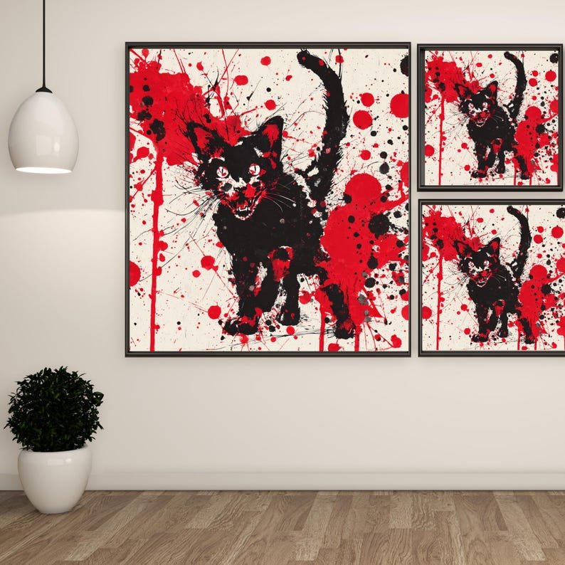 Abstract Cat Wall Art, Canvas Or Poster, Animal Print, Modern Home Wall Decor, Whimsical Cat Painting, Boho Wall Hanging, Cat Lover Gift - Image 2
