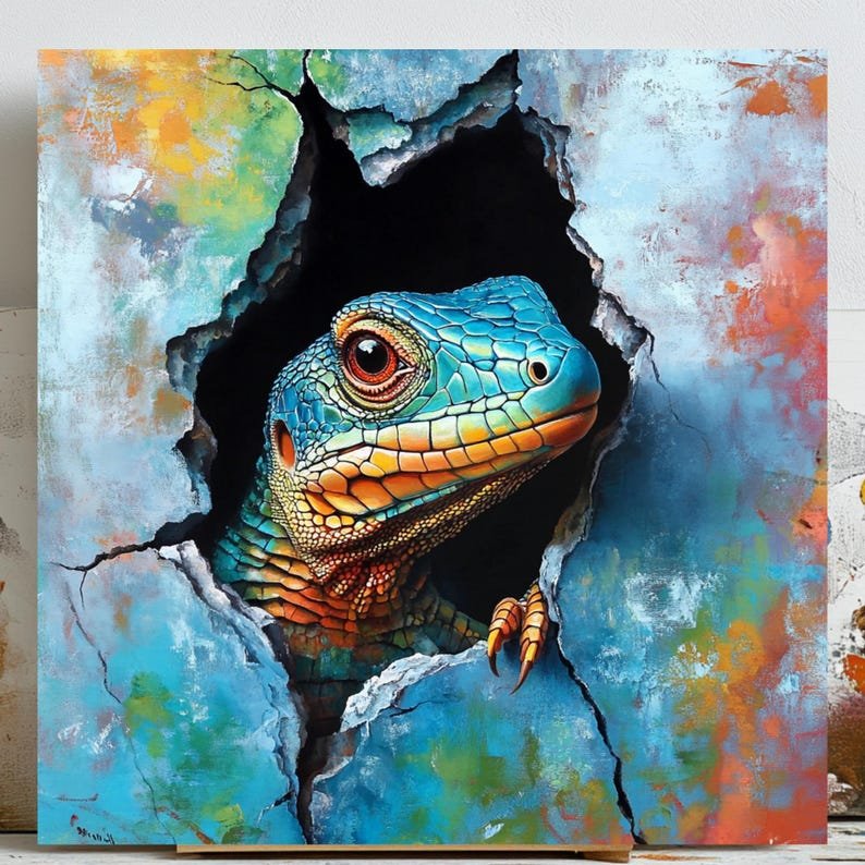 Lizard Wall Art, Canvas or Poster, Colorful Animal Painting, Modern Wall Hanging, Unique Wall Art, Bold Home Decor, Contemporary Wall Art