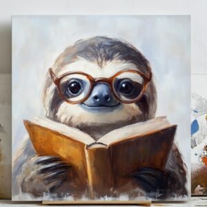 Sloth Reading Book Wall Art, Canvas or Poster, Sloth Wall Decor, Book Lover Gift, Library Decor, Cute Sloth Art, Modern Decor, Nursery Decor