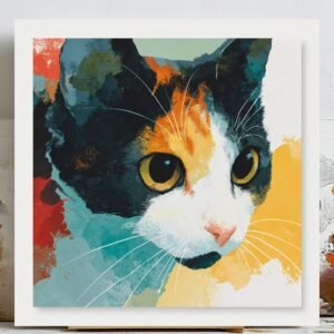 Colorful Calico Cat Wall Art, Modern Abstract Cat Canvas Or Poster, Vibrant Pet Painting,Whimsical Animal Decor,Gift for Cat Lovers,Home Art