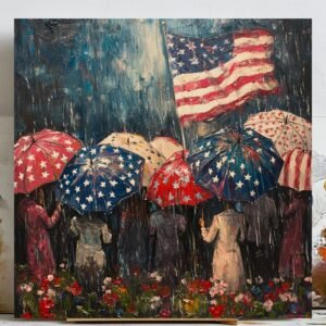 USA Flag Umbrella Painting, Canvas Or Poster, Patriotic Wall Art, Americana Decor, Military Family Gift,Memorial Day Art,Office Wall Hanging