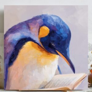 Penguin Reading Book Wall Art, Canvas Or Poster, Whimsical Animal Decor, Library Wall Art, Kids Room Decor, Study Decor, Penguin Wall Decor