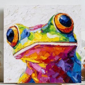 Colorful Frog Painting, Canvas Or Poster, Modern Animal Wall Decor, Living Room Office Art, Impasto Texture Print, Vibrant Nursery Decor