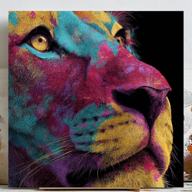 Vibrant Lion Portrait, Canvas Or Poster, Modern Decor, Contemporary Wall Art, Animal Decor, Living Room Decor,Office Decor,Lion Wall Hanging