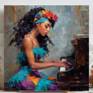 Afrocentric Woman Playing Piano Wall Art, Canvas or Poster, Living Room Bedroom Entryway Wall Art, Piano Decor, Woman Wall Hanging, Home Art