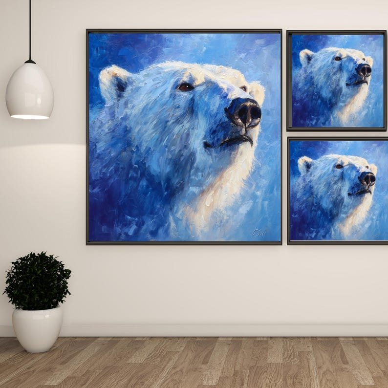 Polar Bear Art, Canvas or Poster, Modern Decor, Living Room Bedroom Office Children's Room Wall Art, Blue White Navy Wildlife Animal - Image 2