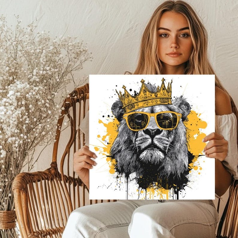 Lion King Art, Canvas or Poster, Pop Art Bohemian Glam Decor, Living Room Office Game Room Wall Art, Multicolor Blue Yellow Red Art - Image 5