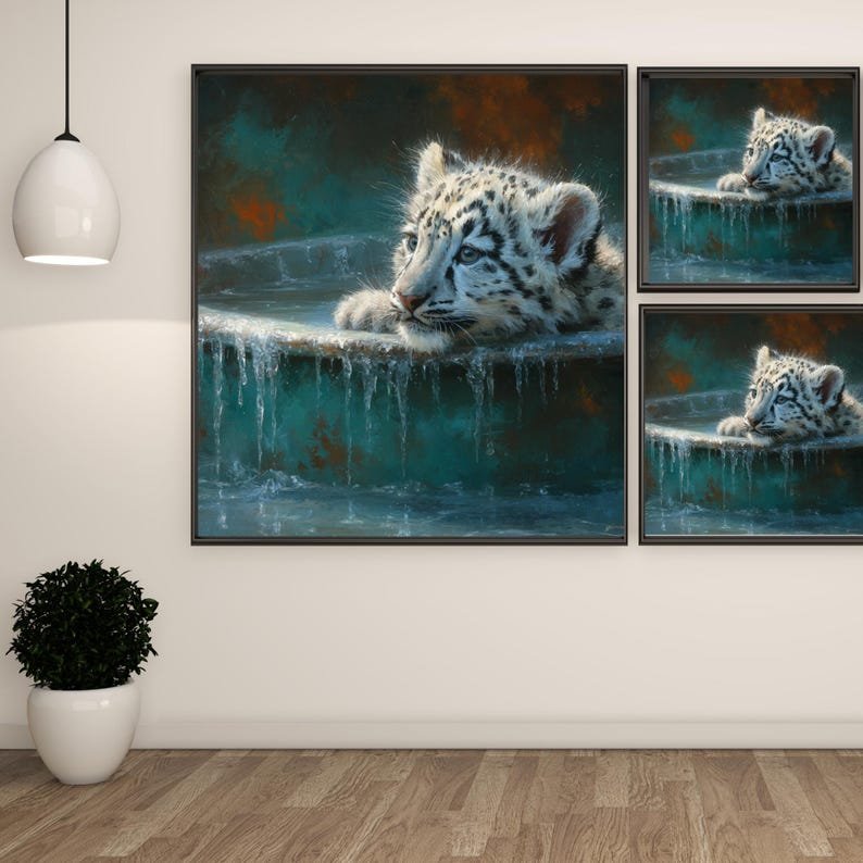 Snow Leopard In Bathtub, Canvas Or Poster, Bathroom Wall Art, Modern Decor, Bathroom Decor, Leopard Wall Art, Big Cat Decor, Nursery Art - Image 2
